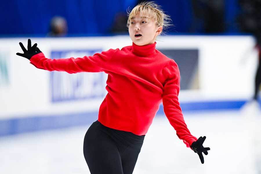 全日本選手権の前日練習に登場した坂本花織【写真：中戸川知世】