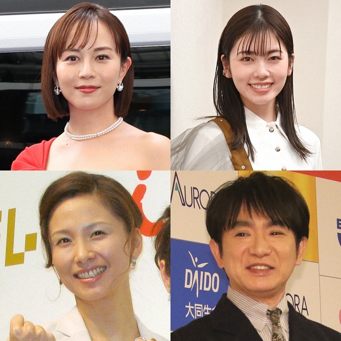 （左上から時計回りに）比嘉愛未、小芝風花、濱口優、小倉弘子