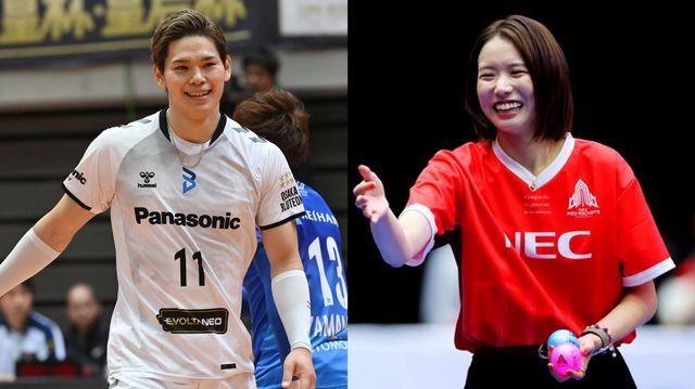 バレー対決を行った西田有志選手と古賀紗理那さん夫婦(写真：日刊スポーツ/アフロ)(写真：西村尚己/アフロスポーツ)