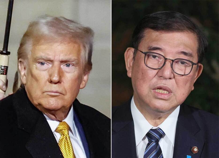 写真左から米国のトランプ次期大統領（ＥＰＡ時事）と石破茂首相