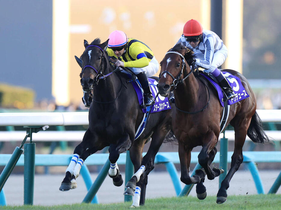 昨年の有馬記念2着に敗れたスターズオンアース（左）。右は勝ったドウデュース