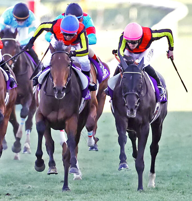 有馬記念を制したレガレイラ（左）と２着のシャフリヤール