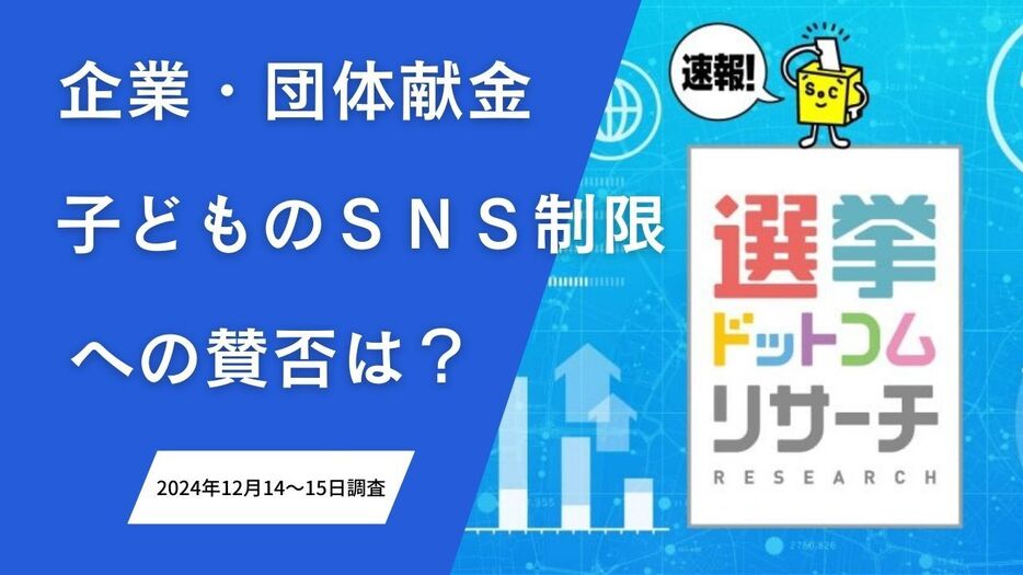 【速報】企業・団体献金、子どものSNS制限への賛否は？2024年12月選挙ドットコムリサーチ