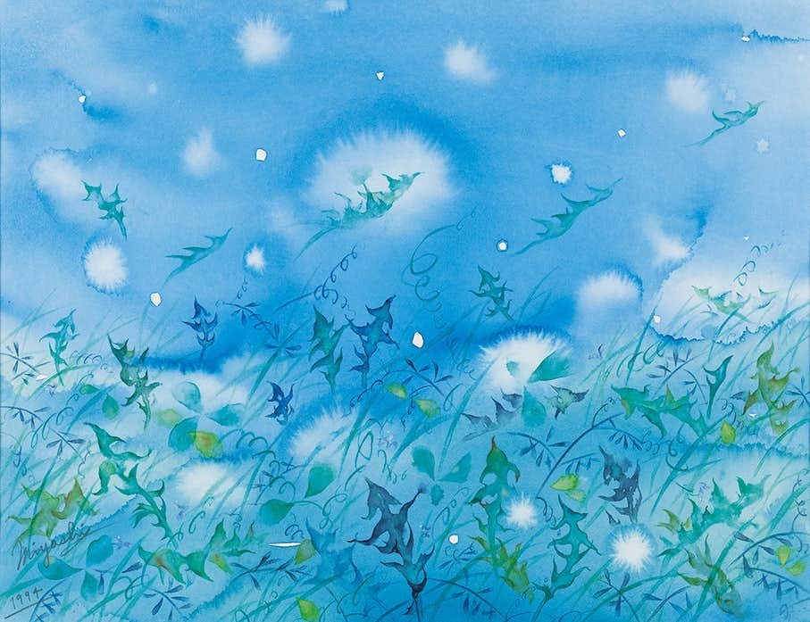 野原の幻想　たんぽぽ（ロ）　1994　紙に水彩　34.5×44.8cm