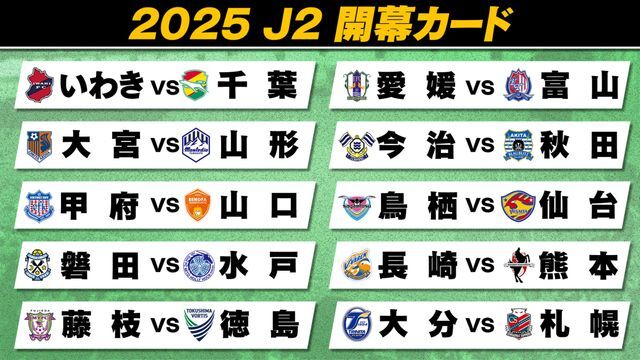 来季のJ2開幕カード　※クラブロゴは今季までのもの