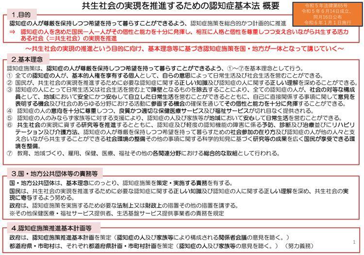 認知症基本法の概要（厚生労働省提供）