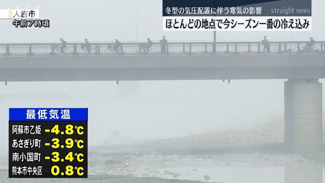 球磨川からたちのぼる霧(9日午前7時頃・人吉市)