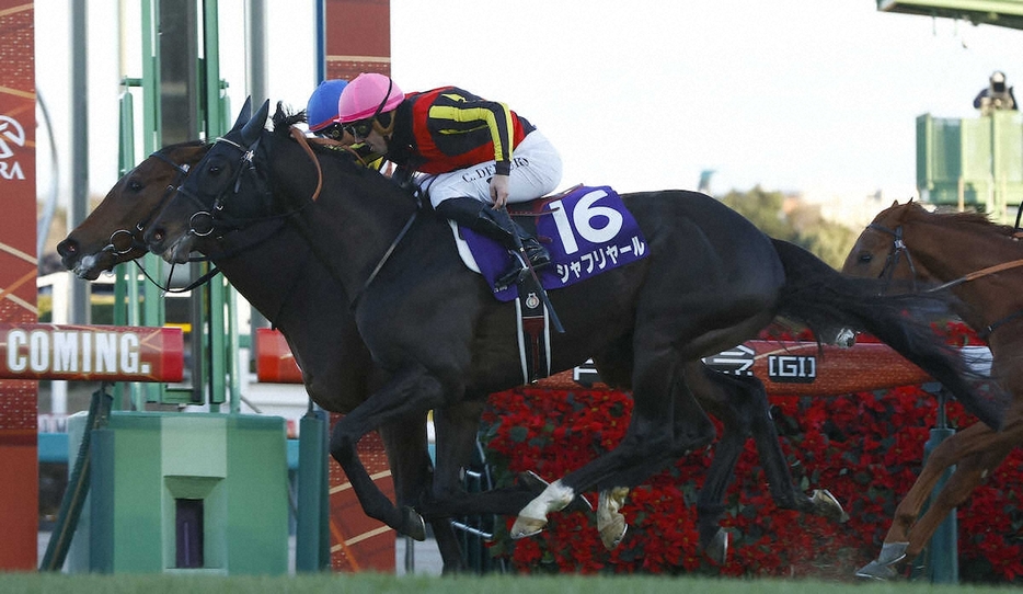 有馬記念を制したレガレイラ（奥）と2着のシャフリヤール（撮影・五島佑一郎）