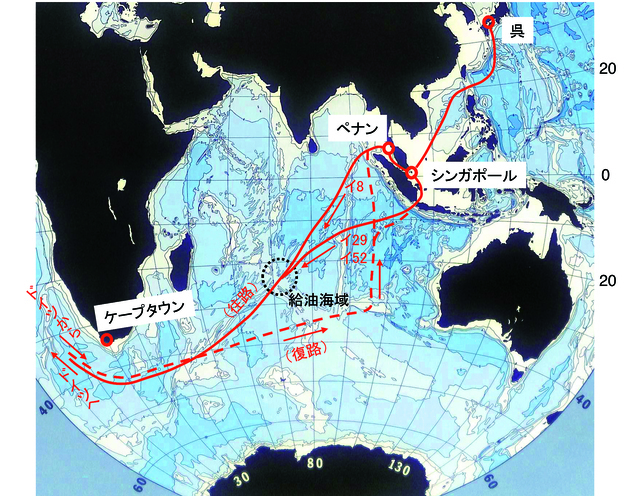 図2　「深海の使者」=潜水艦の大まかな航海ルートの推定