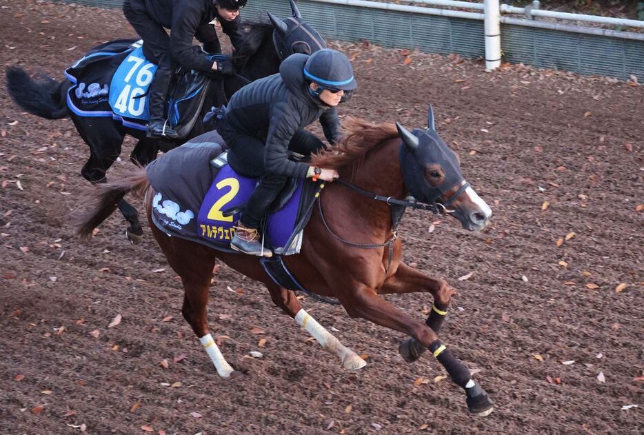 アルテヴェローチェは鋭く反応して半馬身先着した＝栗東トレセン（撮影・安部光翁）