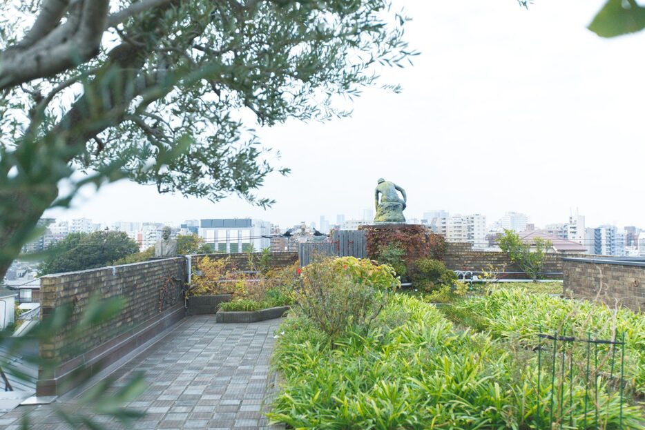 屋上緑化の先駆けでもある庭園。現在は子どもたちが土に親しむ機会を作るべく、水やりと収穫を体験できるキッズサポーターで活用中。