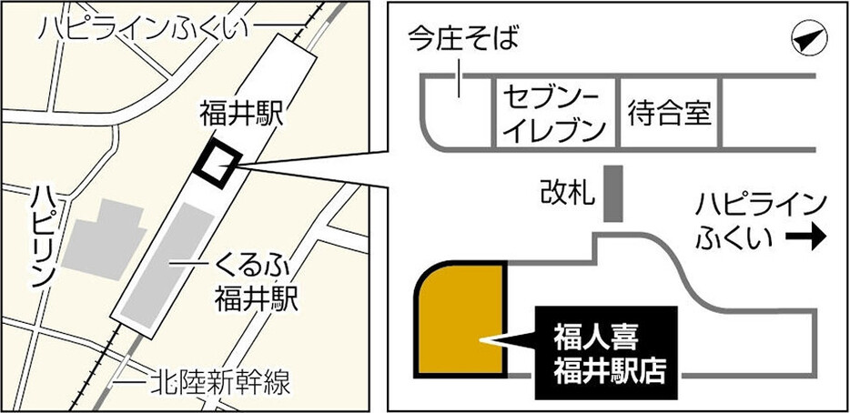 「福人喜 　福井駅店」周辺の見取り図