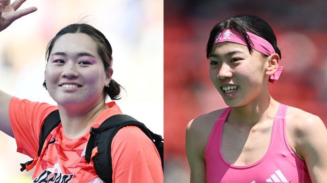 左からやり投げの北口榛花選手と陸上の久保凛選手(写真：松尾/アフロスポーツ)