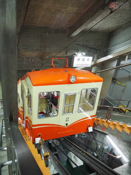 立山トンネルトロリーバスの廃止に伴い、標高が日本一高い鉄道駅となった黒部ケーブルカー（鋼索線）の黒部平駅（2024年11月30日、大塚圭一郎撮影）。