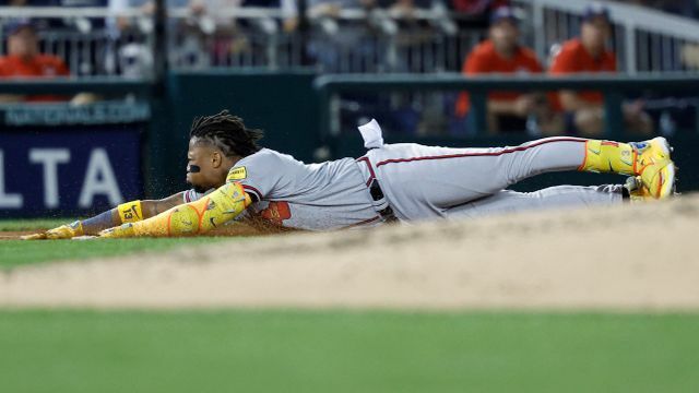 3ベースヒットも放ったロナルド・アクーニャJr.選手(写真：USA TODAY Sports/ロイター/アフロ)