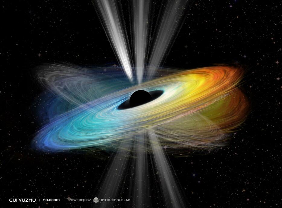 自転するブラックホールのイメージ（Cui　et　al.（2023）、Intouchable　Lab＠Openverse、Zhejiang　Lab提供）