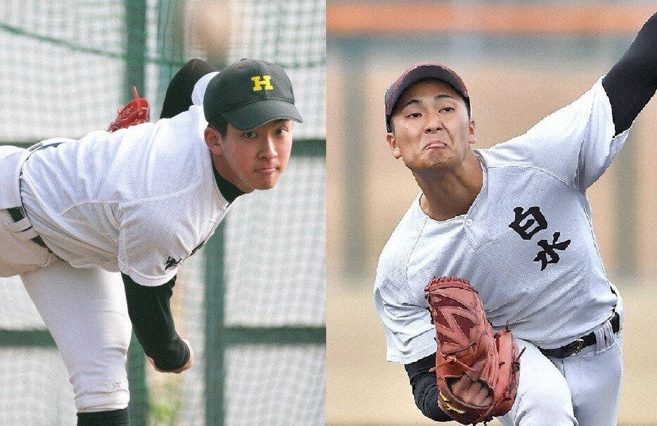 平田の古川雅也（左）と創成館の白水巧