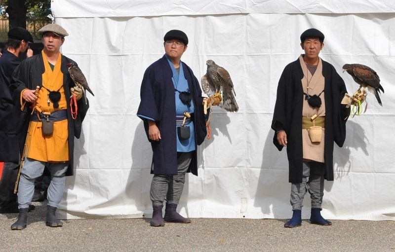[写真]NPO法人日本放鷹協会による諏訪流放鷹術の実演
