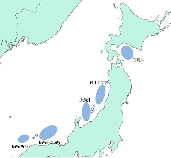 [画像]日本海側5海域の調査地点（経産省の発表資料から）