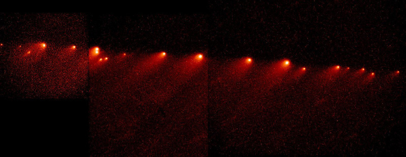 [写真]木星衝突の約2か月前に撮影された、分裂した彗星の様子（提供：Dr. Hal Weaver and T. Ed Smith (STScI)， and NASA）